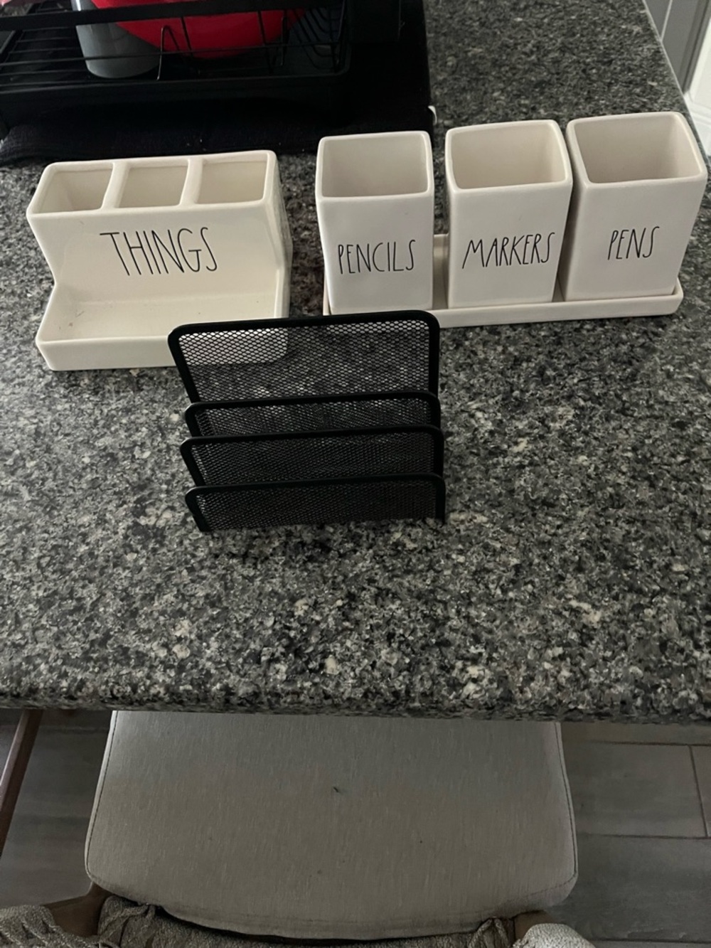 White Ceramic Desk Organizer Set - 'THINGS PENCILS MARKERS PENS'